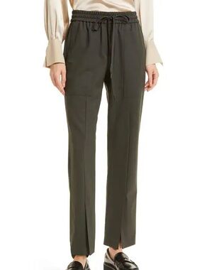 TWP Green Grey Stretch Wool Drawstring Waist Split Hem Pants - Large
